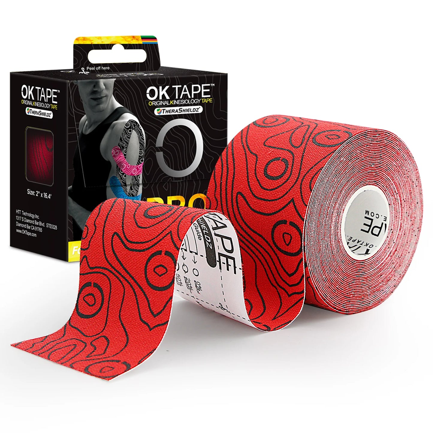 OK TAPE PRO Cinta de kinesiología, corte libre, transpirable, impermeable, vendaje atlético elástico, sin látex, fitness, gimnasio, alivio del dolor, 5CM x 5M