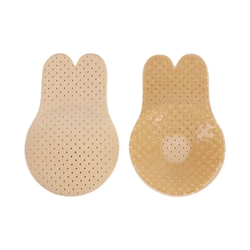 Sujetadores de realce para mujer, sujetador Invisible autoadhesivo de silicona sin tirantes, cinta adhesiva reutilizable para levantamiento de senos, cubierta para pezones de conejo, almohadillas para sujetador