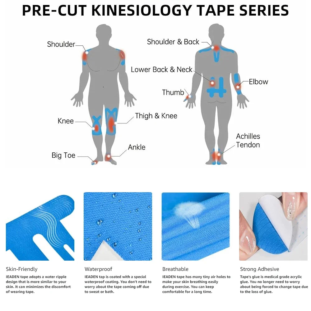 Cinta de kinesiología para rodillas, impermeable y elástica, transpirable, cinta atlética que proporciona soporte y estabilidad para correr, 10 Uds.