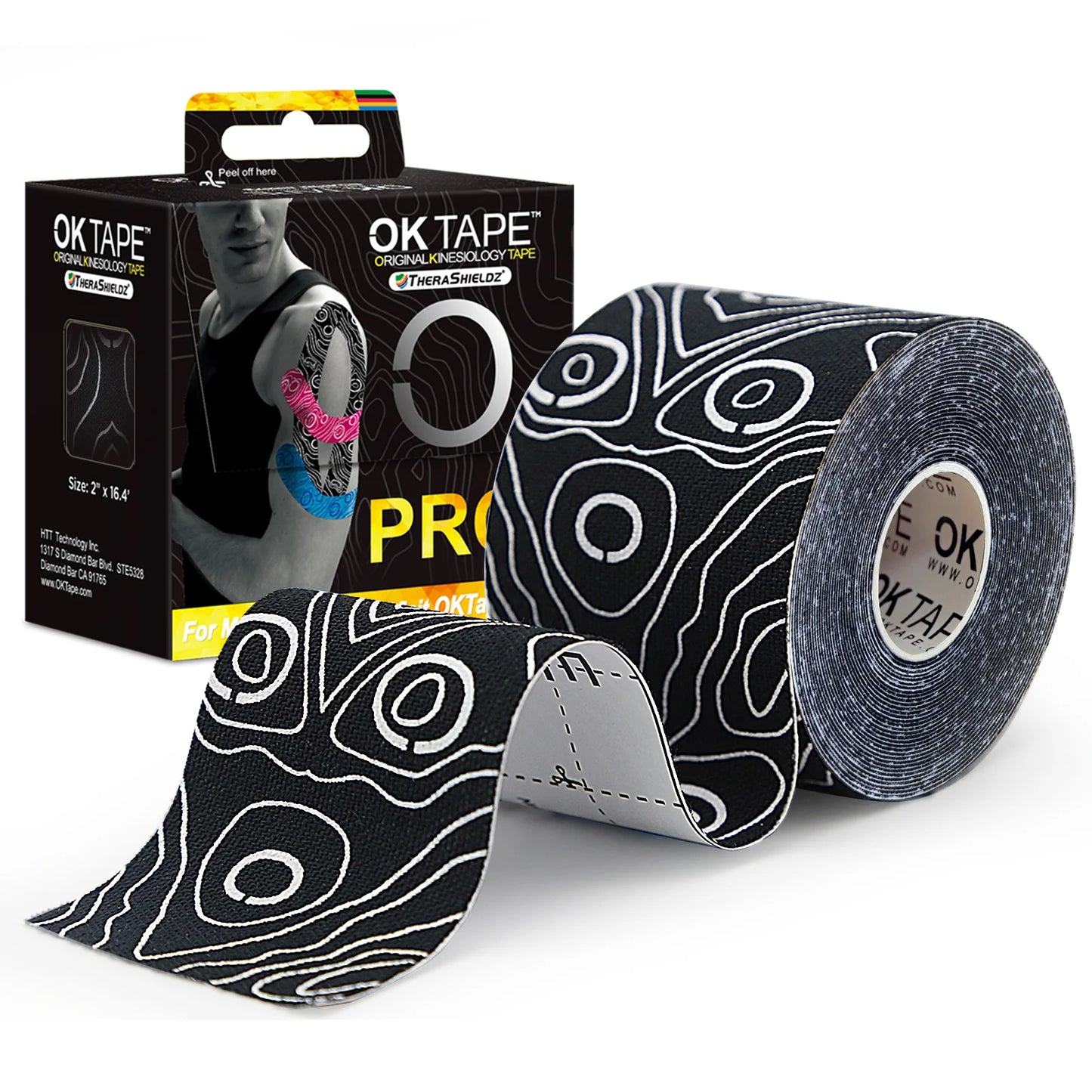 OK TAPE PRO Cinta de kinesiología, corte libre, transpirable, impermeable, vendaje atlético elástico, sin látex, fitness, gimnasio, alivio del dolor, 5CM x 5M