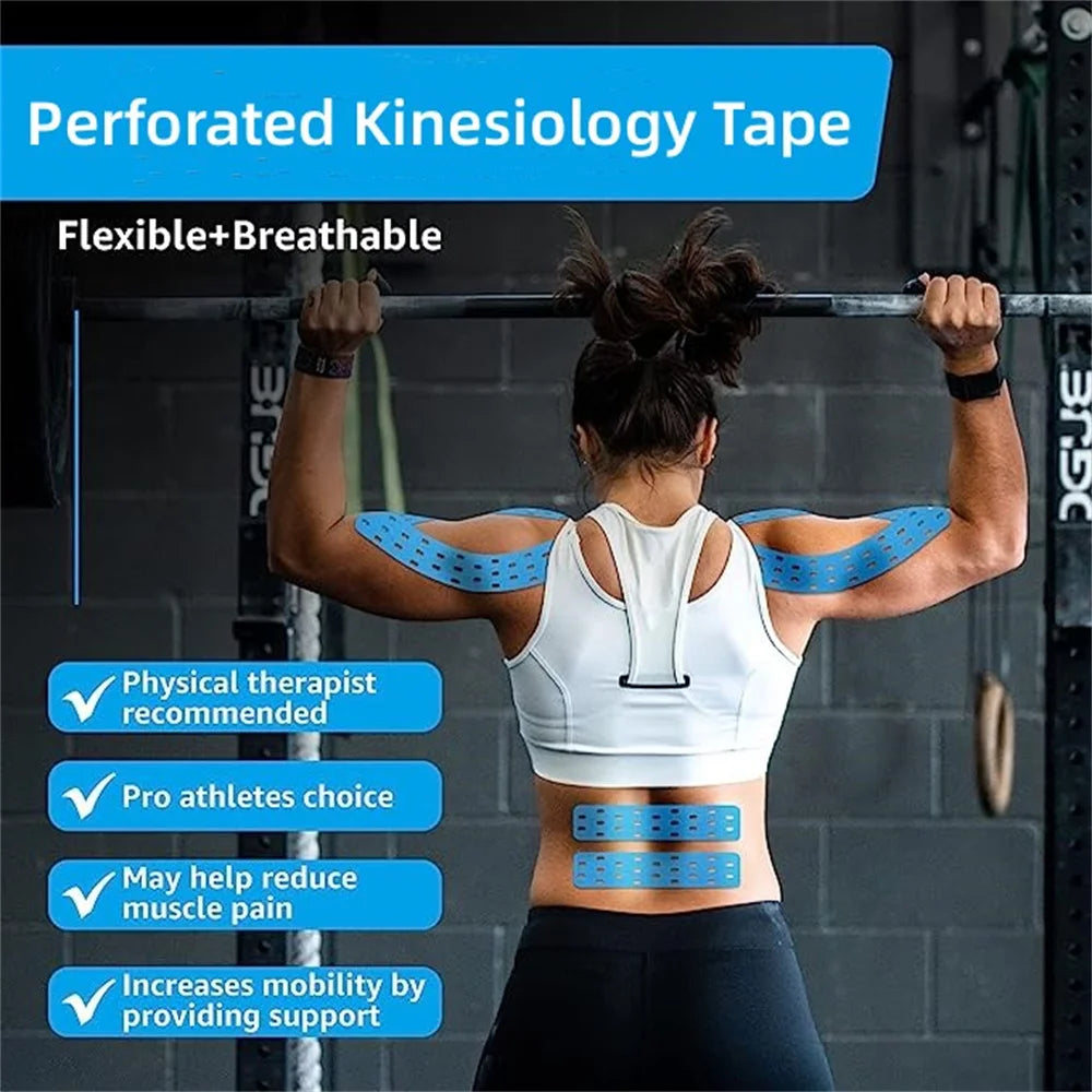 Cinta de kinesiología perforada de 5cm x 5m, cinta atlética elástica para soporte muscular, lesiones por tensión, alivio del dolor, sin látex, transpirable