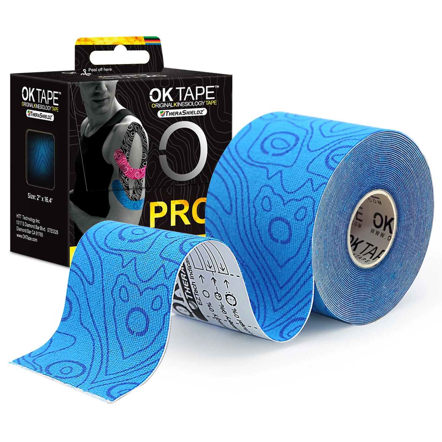 OK TAPE PRO Cinta de kinesiología, corte libre, transpirable, impermeable, vendaje atlético elástico, sin látex, fitness, gimnasio, alivio del dolor, 5CM x 5M