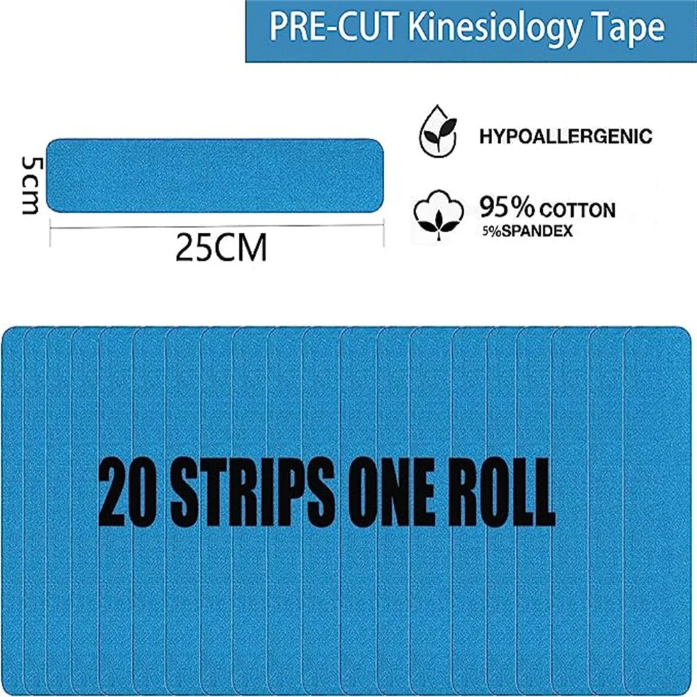 Cinta de kinesiología Pro Athletic Sports (20 tiras precortadas) Cinta adhesiva elástica impermeable Soporte para las articulaciones para aliviar el dolor muscular