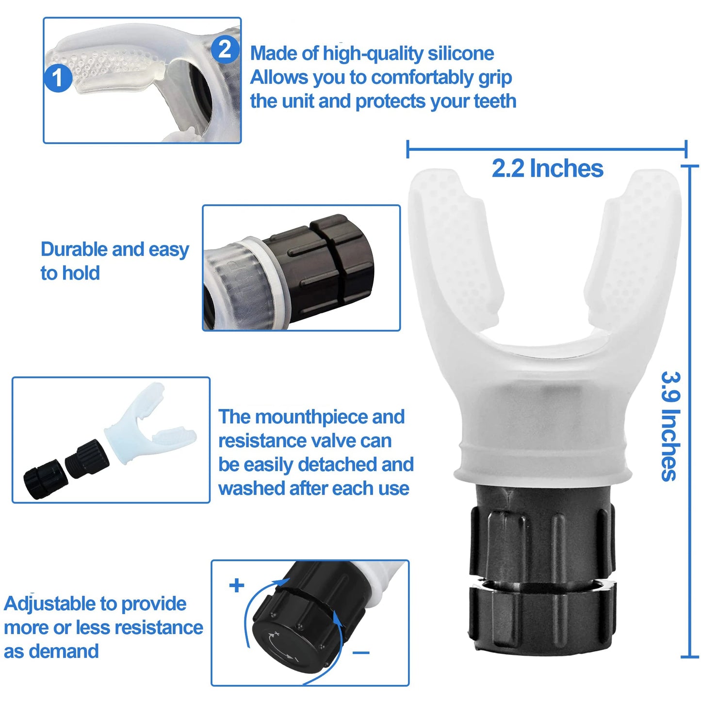 Entrenador de respiración Flexer de pulmones, ejercitador de Fitness duradero, aumenta la capacidad de respiración pulmonar, niveles ajustables, respiración profunda respiratoria